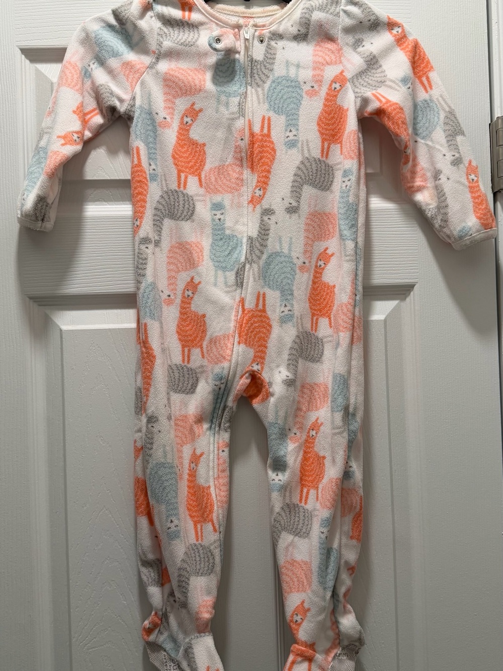 Carter's Llama Print Fleece Footed One-Piece - White, Orange, Light Blue, Gray